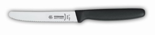 Giesser Coltelli 5x Coltelli multiuso 11 cm lunghezza lama con taglio ondulato Nero/Azzurro/Limone/Arancione/Rosa - Coltelli professionali Made in Germany