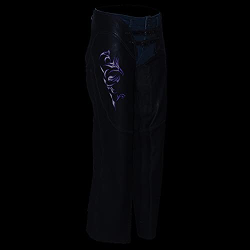 Image of Milwaukee Leather Chaps for Women Black Low-Rise Waist- Double Buckle Reflective Embroidery Motorcycle Chap- ML1187
