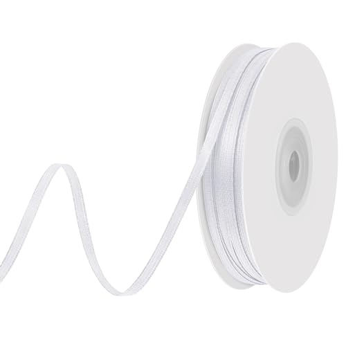 woric 91 Meter Schleifenband Weiss, 3 mm Geschenkband Weiß Satinband Weiss Dekoband Stoffband Weißes Band für Valentinstag Kommunion Deko Hochzeit Geburtstag Taufe Ostern Geschenkverpackung