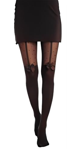 Gi&Gi Collants femme détails, collants parisiens femme avec nœud 40/120 den, Noir , 38