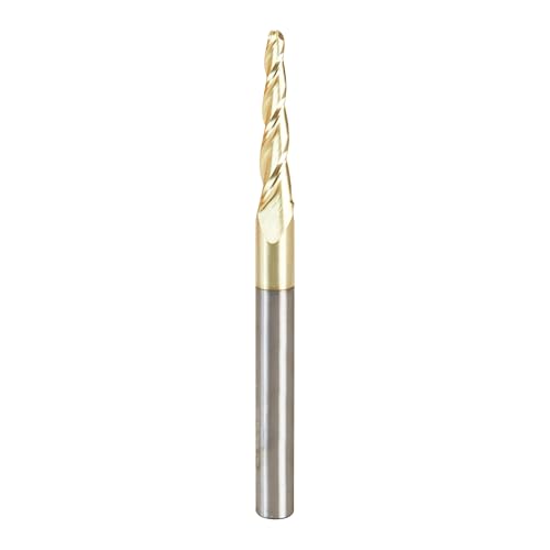 Amana Tool Up Cut Spiral CNC Router Bits for 2D/3D Carving, ZrN Coated, 46286, 3.6 Deg Tapered Angle Ball Tip 1/8 D x 1/16 R x 1 x 1/4 Shank x 3 Fl