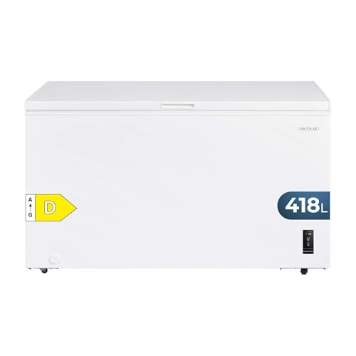 Cecotec Congelador Horizontal 418L Bolero CoolMarket Chest 418P White D. Cesta con Asas, Control Electrónico LED, Ruedas, Bajo Consumo, UltraContact D-Cool, Dual Function, Puerta ZeroG, Fast Freezing