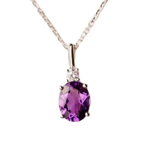 Colgante ovalado de amatista facetada de alta joyería en plata de ley 925