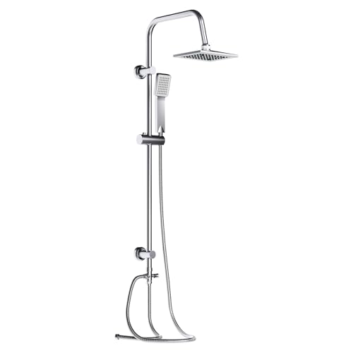 Wiltec Système Douche Effet pluie Pommeau de douche Carré Robinetterie Douchette incluse Acier inoxydable Colonne Accessoire de douche réglage Confort...