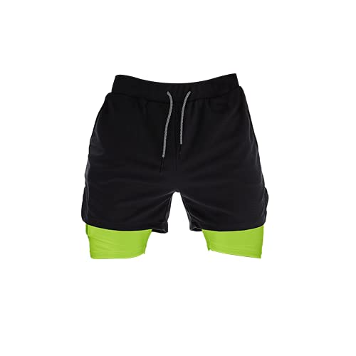 OEBLD Short esportivo masculino 2 em 1 para academia, treino, corrida, 17 cm com alça para toalha, P