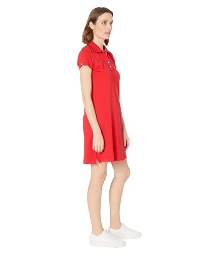 Image of U.S. POLO ASSN. (3008 Solid Polo Dress - Banded Cuffs - Short Sleeves - Straight Hemline - Side Vents Racing Red LG One Size