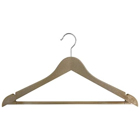 USTECH Wood-Look Bioplastic Eco-Friendly Suit Hanger, Spliter-Free, Bowed Design, Notched Shoulders, Swivel Hook, Grooved Pants Bar, Durable - 50106 - 30 Pack Cover