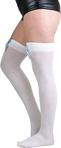 Image of ToBeInStyle Women's Opaque Long Thigh High Stockings w /Decorative Front Satin Bow