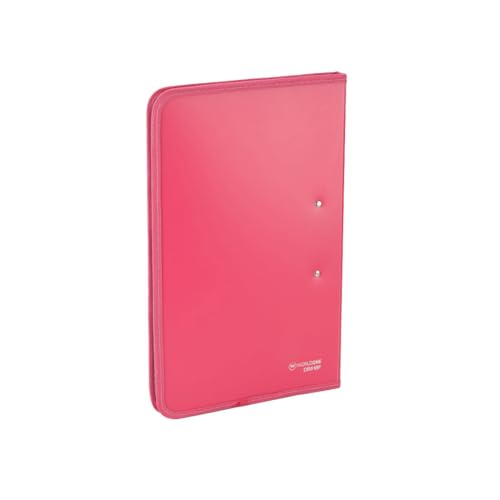 Image of Worldone Zipper Display Book Folder for Documents, with Name Card, Made of 0.8mm Virgin PP Material with 20 Bound Plastic Binder Sleeves, Size FC (fullscap), Radiant Pink, Set of 1