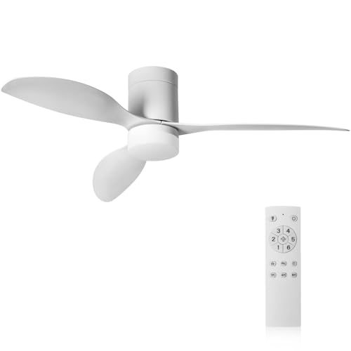 JDCQKHA Ceiling Fan with Light, 52 Inch Low Profile Ceiling Fan with Light and Remote Control, Reversible, 3CCT, Noiseless, 3 Blades White Ceiling Fan for Bedroom Living room Indoor/Outdoor