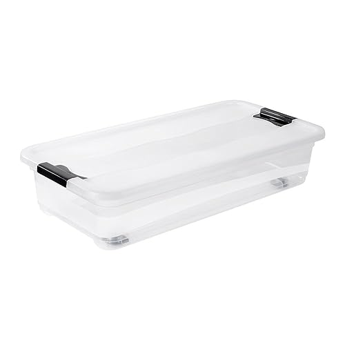 keeeper Aufbewahrungsbox mit Rollen, Deckel und Schiebeverschluss, 79,5 x 39,5 x 18 cm, 33 l, Konrad, Transparent
