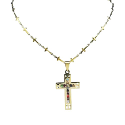 Collier avec pendentif croix en cristal doré à porter lors des grandes célébrations familiales