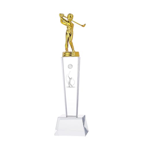 LONGWIN Glass Golf Trophy with A Golden Swing Golfer, Funny Golf Trophies for Tournaments, Sports Competitions, Parties, Centerpieces for Table