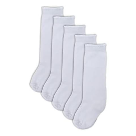 5 Pairs Girls White Socks Kneehigh School Uniforms Ages 4 to 10 Cotton Rich, 6-8.5 Cover