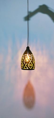 Image of Modern Black Geometric Laser Cut Design Hanging Pendant Light with Height Adjustable Decorative Ceiling Lamp for Living Room, Bedroom, Dining Area, Cafe & Home Decor (Pack of 1)