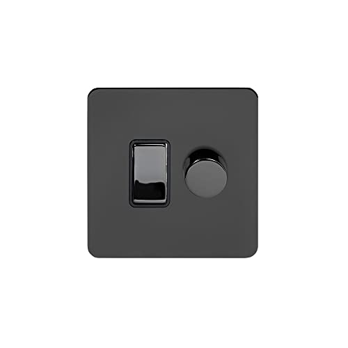 Soho Lighting Black Nickel Flat Plate Dimmer and Rocker Switch Combo Screwless (2 Way Switch & Trailing Dimmer)