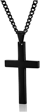Ebonee Stainless Steel Christian Religious Cross Pendant Necklace Simple Black Cross Necklace for Mens Womens, 19.6 Inch Chain, Medium, Stainless Steel, No Gemstone (B0BFZVPCS2) Amazon Price History, Amazon Price Tracker