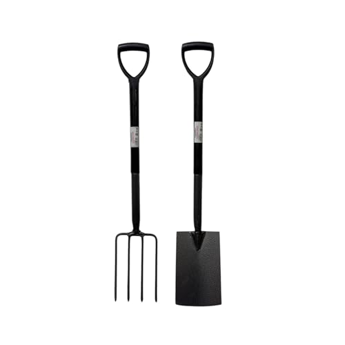 Maxland Carbon Steel Heat Treated Gardening Tool Set Fork and Spade Builder Equipment Tool Garden Assocceries Complete Heavy Duty Set Black