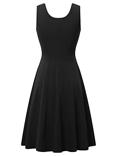 Image of HUHOT Womens Sleeveless V Neck Dress with Pocket Summer Beach Midi Flared Tank Dress
