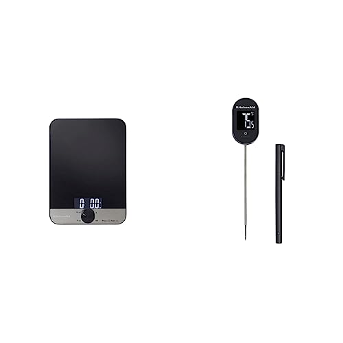 KitchenAid 2pc Digital Kitchen Tool Set, Digital Glass Top Kitchen Weighing Scales & Pivoting Instant Read Digital Thermometer