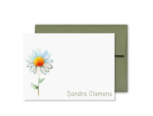Personalized Handmade Stationery White Daisy Note Cards With Envelopes | Flat Thank You Cards With Names | kai kai market