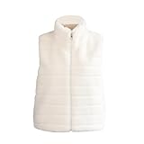 Lange Steppjacke Damen Damen Weste Flauschiger Fleece Kurzer Wintermantel Übergröße Ärmellose Pullover Kunstpelz Zottel Offene Vorderseite Reißverschluss Strickjacke Kapuzenjacke Mädchen (White, L)