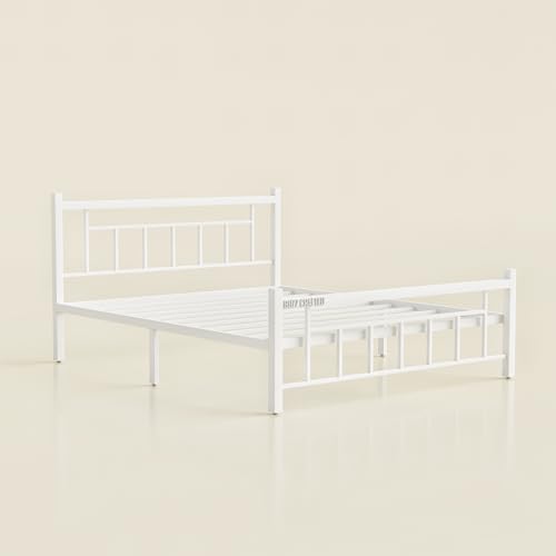 Image of Queen Size Metal Bed Frame | Queen Metal Bed | QueenSize Iron Bed | Queen Steel Bed | Heavy Duty Platform Bed | Double Bed Cot | Steel Slats | Metal Cot | No Box Spring Needed | Bedroom Furniture