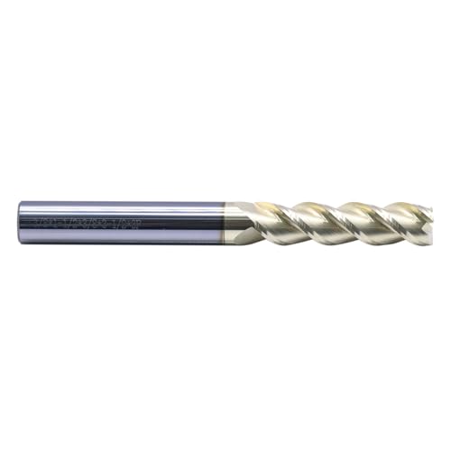 Image of 3 /8 inch 3 Flute Carbide Square End Mill for Aluminum, 3-1 /2 inch OAL, ZrN Coated | 45 Degree Helix, Solid Carbide Long End Mill, 3 /8 inch Cutting Diameter, 3 /8 inch Shank Diameter, 1-1 /2 inch Length of Cut