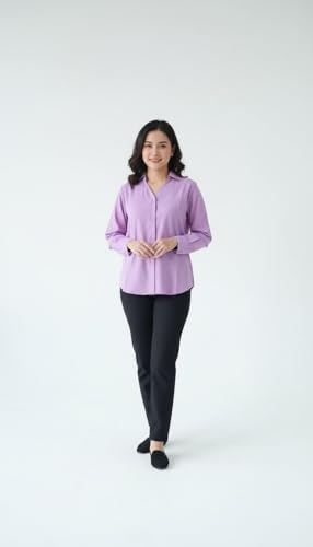 Image of Women's Button-Down Shirt, Long Sleeve, Collared Blouse, Relaxed Fit, Casual and Office Wear