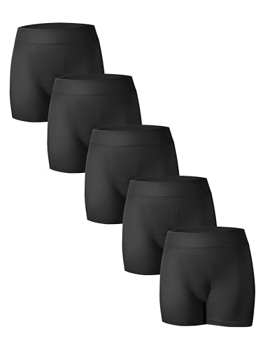 TIICHOO Womens Incontinence Underwear Period Shorts Washable LeakProof Boyshorts 5 Pack (L Black)