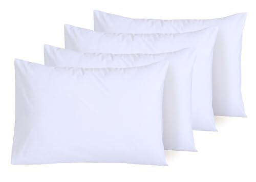 NAFAY LIVING White Pillow Cases 4 Pack Cotton 300 Thread Count - Hotel Quality Pillow Covers with Envelope Enclosure - Breathable & Super Soft Housewife Pillowcases (50 x 75 cm)