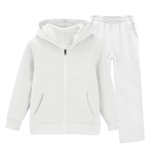 XINGJIAARTS Girls Zip Up Hoodie and Sweatpants Athletic Jogger Tracksuit Clothing Sets Sportswear Fall Trendy School Outfits White 13 Years - image 2