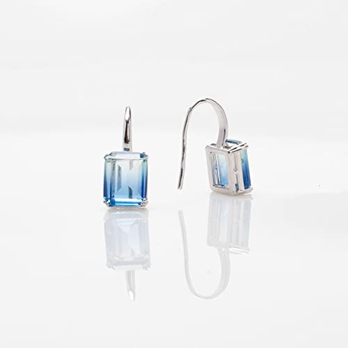 18K/White Gold Plated Zircon Tourmaline Gradient Color Earrings Classic Square Geometry Ear Hook Jewelry For Women Girls Blue Tourmaline:0.31''X0.39''/Earrings:0.31''X0.78'' #TOP5