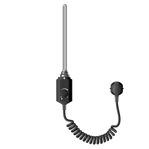 LuxeBath Heizstab 900W Schwarz für Badheizkörper, Heizpatrone mit Thermostat für Heizkörper, Elektronischer Temperaturregler, Heizelement mit Stecker, Elektroheizstab für Heizungen & Handtuchtrockner