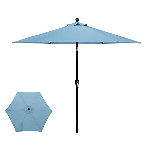 SUNA OUTDOOR 9' Patio Market Umbrella Outdoor T-SPUN Table Umbrellas with 6 Sturdy Ribs, Easy Open and Tilt Adjustment Crank Lift, for Garden Lawn Deck and Pool, Light Blue Sky Blue