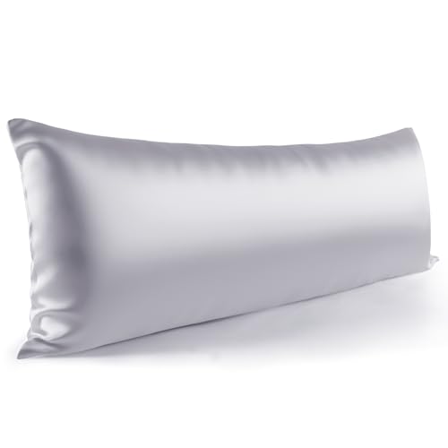 Zenssia Housse de coussin de position latérale, 40 x 145 cm, en satin, doux comme la soie, pour le soin des cheveux et de la peau avec fermeture éclair, gris clair