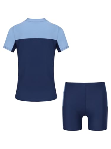 Kids Boys 2Pcs Rash Guard Sun Protection Swimwear Beachwear Short Sleeve Zipper Swim Top and Shorts Set3