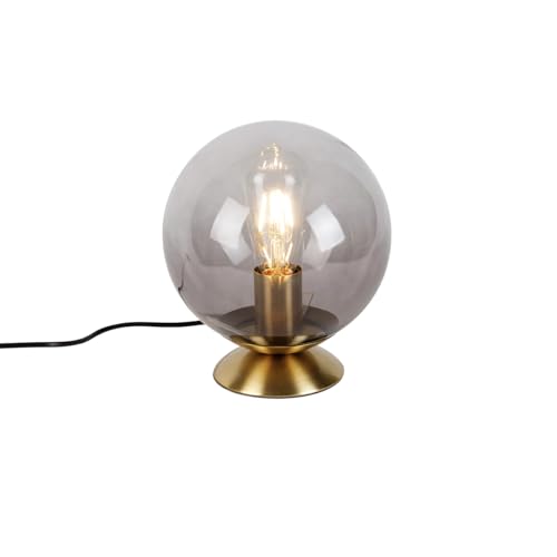 Qazqa - Art Deco Art Deco Tischlampe Messing mit Rauchglas - Pallon I Wohnzimmer I Schlafzimmer - Kugel I Kugelförmig - LED geeignet E27
