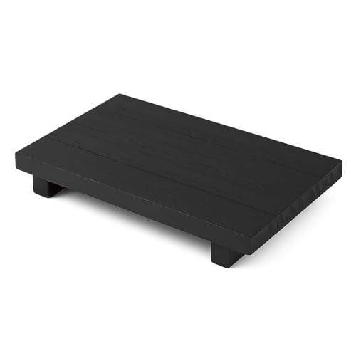 Queen-b ディスプレイ スタンド 木製 キッチン ラック 小物置き トレイ スパイス 調味料 ボトル 石鹸 化粧品 小物 収納 洗面所 洗面台 水回り 水はけ コンパクト 省スペース 整理 整頓 (ブラック)