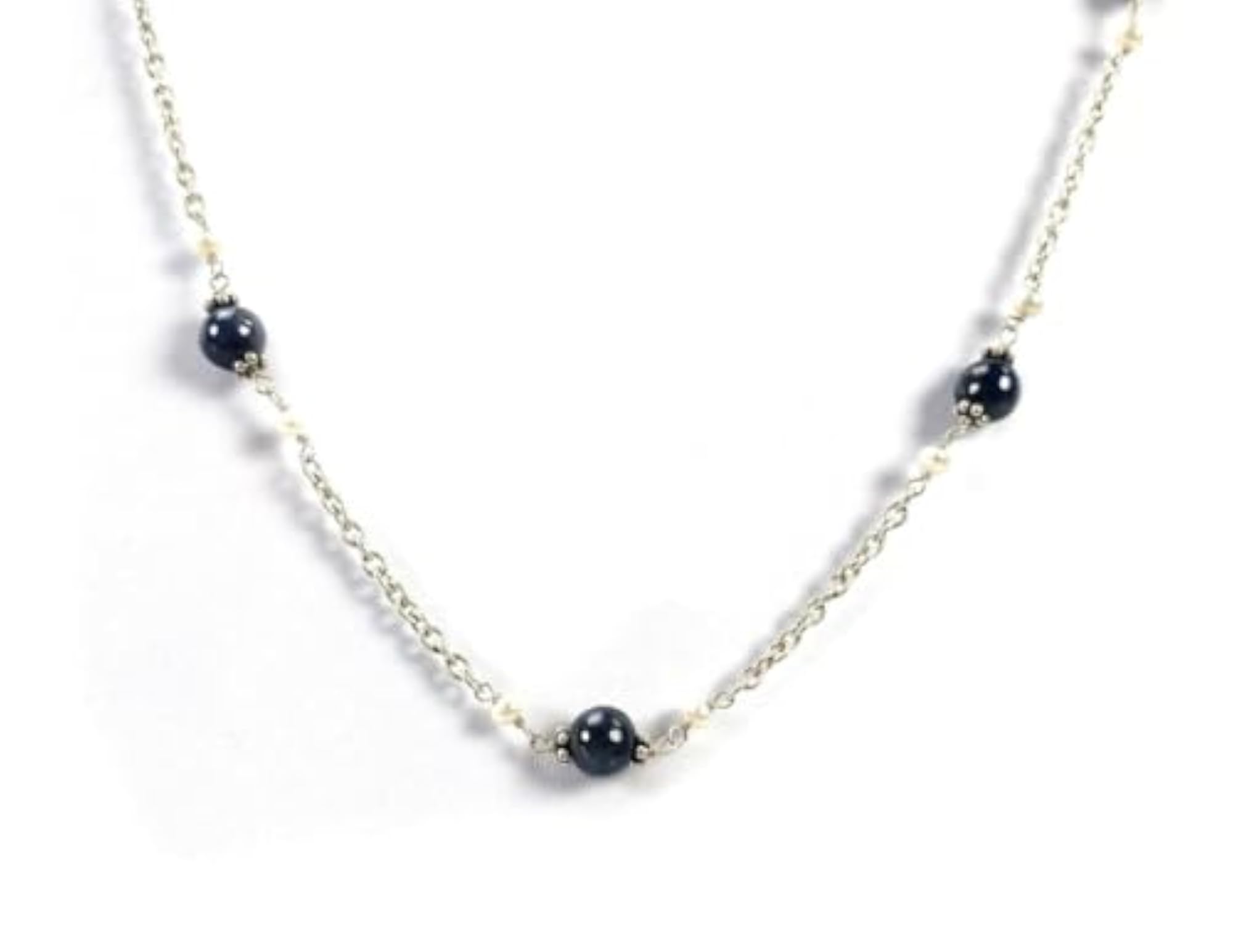 Natural Untreated Blue Sapphire & White Pearl Necklace