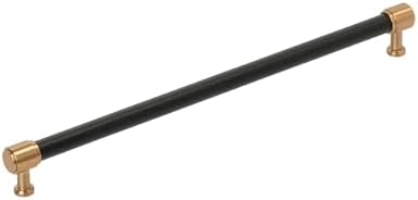 Signature Hardware 954063-O-1258 Lazzara 12-5/8 Inch Center to Center Black Leather Bar Cabinet Pull - Brushed Gold