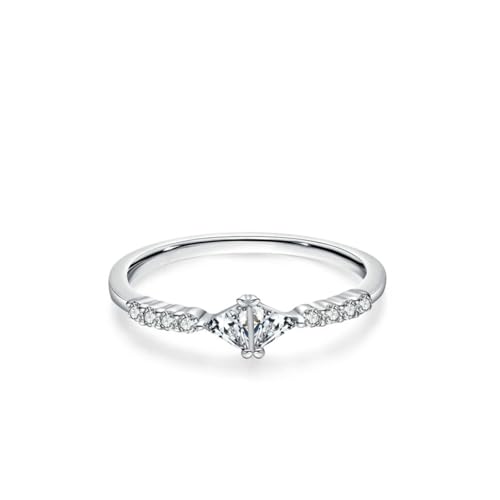 Image of White Gold Band Rings for Women, Engagement Ring with Triangle Shape Moissanite Au375 9K White Gold Band Size M 1/2
