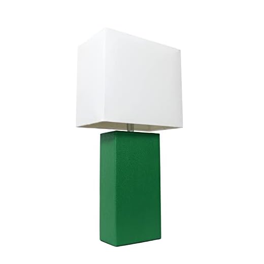 Elegant Designs LT1025-GRN Modern Genuine Leather Table Lamp with White Fabric Shade, Green