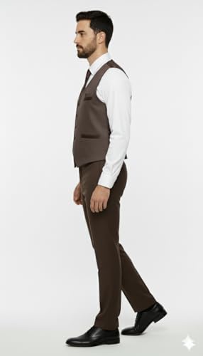 Image of Men's Formal Brown Vest Coat Set, Business Attire, Classic Suit