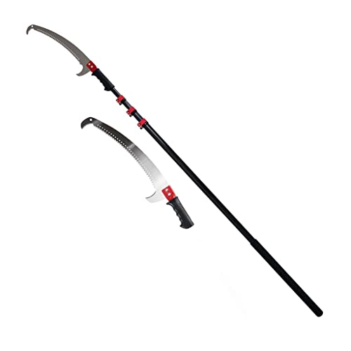 24FT/7.2M Telescopic Pruning Saw with Curved Tree Saw Extendable Telescopic Rod for Pruning and Trimming Branches Cutting Leaves Garden Landscaping Fruit Tree Saw Gardening Tool