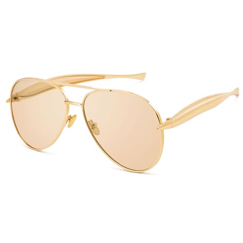 Retro Aviator Sunglasses for Women Men - Oversized 70s Vintage Trendy Gold Metal Avaitors Sun Glasses