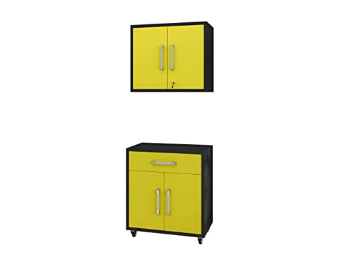 Image of Manhattan Comfort Eiffel Garage Cabinets and Storage System, 2 Piece Set, Yellow
