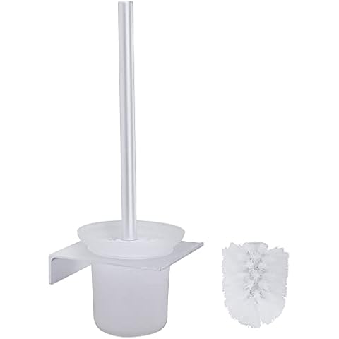 GERUIKE Toilettenbürstenhalter Ohne Bohren Bürste WC Badezimmer Selbstklebend Toilettenbürste mit Halter Aluminium Halter Mattierte Glastasse Wandmontiert Kein Bohren Rostfrei Silber Cover