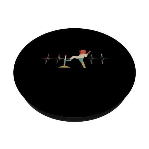 Tee-Ball Heartbeat Retro ECG EKG Sportsman PopSockets Swappable PopGrip, Black - Image 2