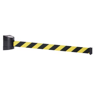 4.5 m retractable belt barrier with ABS plastic wall housing, automatic locking function, retractable safety wall snake barrier for control (black/yellow)